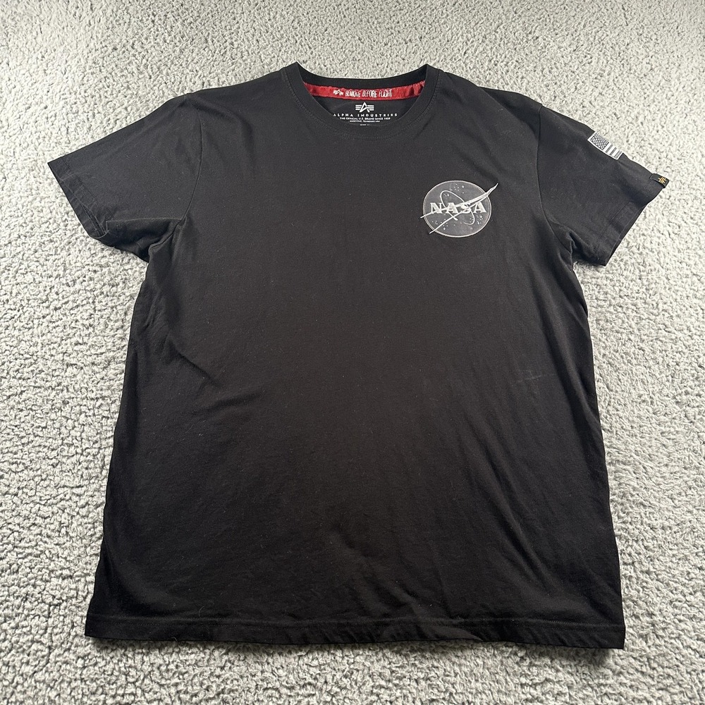 Alpha‎ Industries Shirt Mens M Black NASA 100th Space Shuttle Mission Graphic